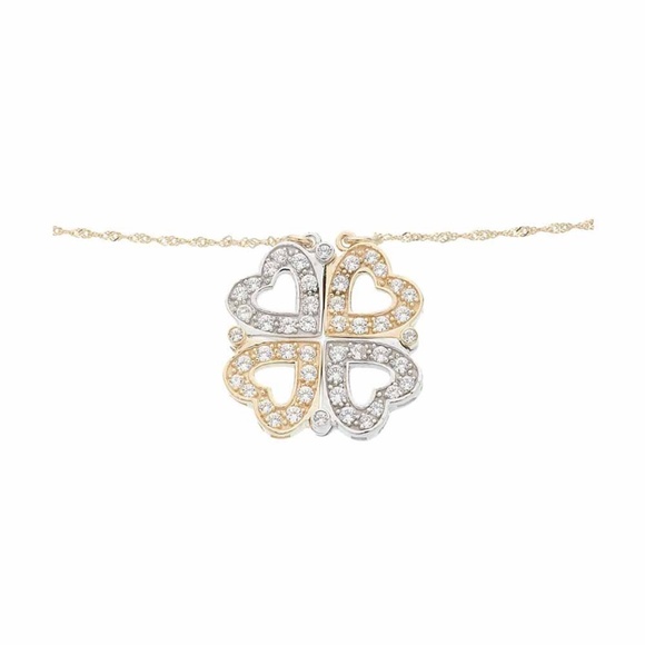 Two-Tone Clover Leaf Cubic Zirconia Pendant on Twisted Rope 14K Chain 19” - Picture 2 of 4